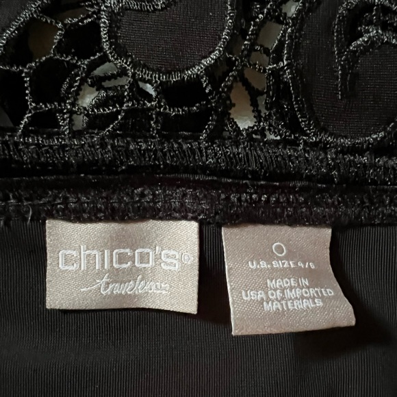 Chico’s Stretch Velvet 3/4 Sleeves Embroidered Hem Top - Picture 8 of 9